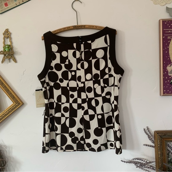 Y2K White & Brown Tunic Tank Top 60s Style Groovy Geometric Print Size 14 NWT - Picture 5 of 5